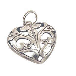 Sterling Silver Heart-Shaped Filigree Pendant 5/8" Intricate Design